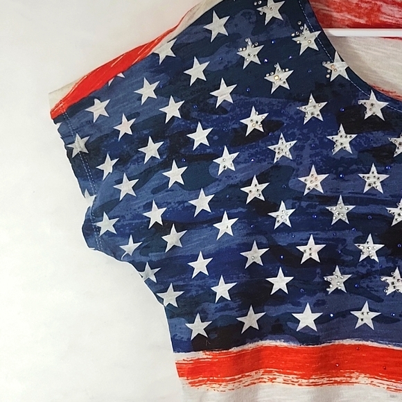 NWT Onque Casual Patriotic Rhinestone Embellished Dolman Short Sleeve Top Size M - Picture 5 of 7